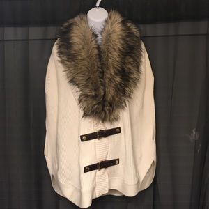 Michael Kors Cream Poncho Vest Buckle Sweater